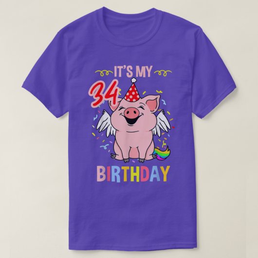 T-shirt Its My 34th Birthday Pig  (Design devant)
