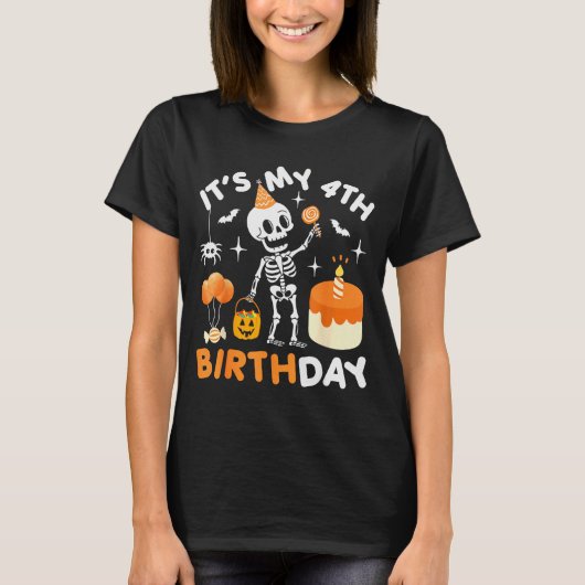 T-shirt It's My 4th Birthday-funny Halloween Skeleton 4th (Devant)