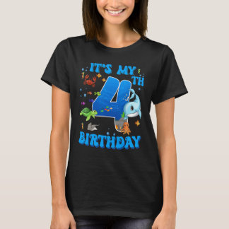T-shirt It's My 4th Birthday Party Ocean 4 Years Old Sea F