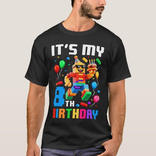 T-shirt Its My 8th Birthday Building Brick 8 Years Old Boy (Devant)