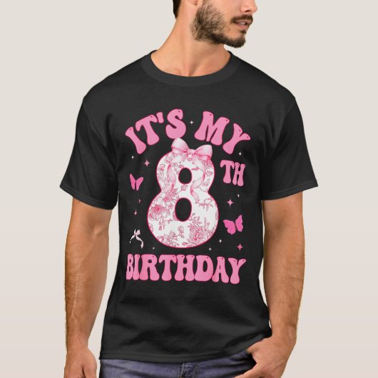 T-shirt It's My 8th Birthday Nk Coquette Bow 8 Year Old Bi (Devant)