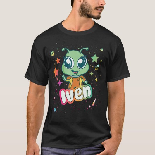 T-shirt IVEN - Nom du garçon mignon avec un Alien mignon (Devant)
