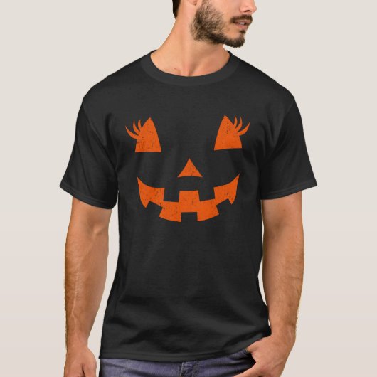T-shirt Jack-o'-lantern Citrouille Eyelashes Face Hallowen (Devant)
