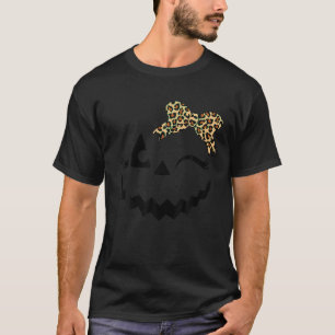 T-shirt Jack-o'-lantern Face Citrouille Halloween Leopard 