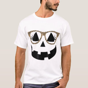 T-shirt Jack-o'-lantern Face Citrouille Hallowen Leopard