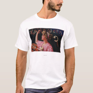 T-shirt Jack-o'-lantern par la femme épluchant Apple