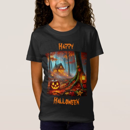 T-Shirt Jack O'Lantern en forêt Éffrayante à Halloween (Devant)