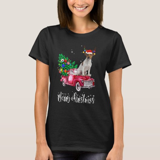 T-shirt Jack Russell Christmas Ride Red Truck (Devant)