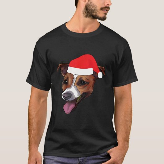 T-shirt Jack Russell Terrier Avec Casquette du Père Noël J (Devant)