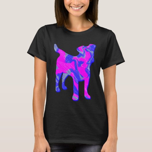 T-shirt Jack Russell Terrier Chien rose et bleu Silhouette (Devant)