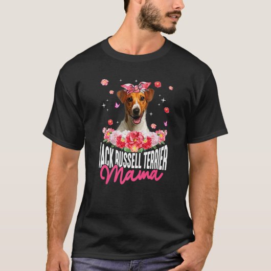 T-shirt Jack Russell Terrier Mama Fleur Bandana Chien Moth (Devant)