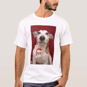 T-shirt Jack Russell Terrier tenant l'ornement de Noël