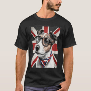 T-shirt Jack Terrier Avec Lunettes Et Arrière - plan Drape