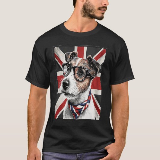 T-shirt Jack Terrier Avec Lunettes Et Arrière - plan Drape (Devant)