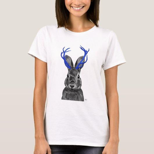 T-shirt Jackalope avec Antlers Bleus (Devant)