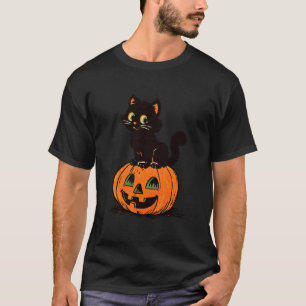 T-shirt Jacquet d'art de citrouille de chat noir vintage H