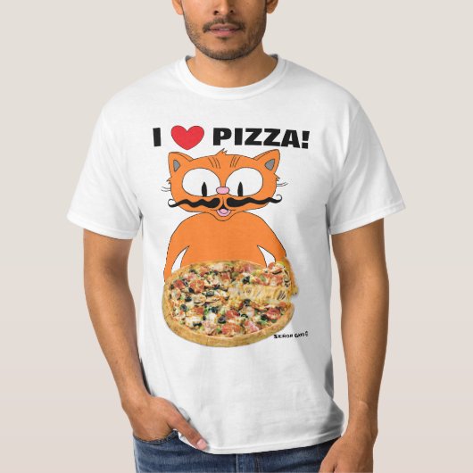 T-shirt J'adore la pizza ! Dessin drôle mignon de Mustache (Devant)