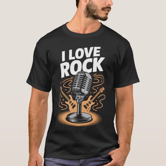 T-shirt J'adore le graphique de micro classique de guitare (Devant)