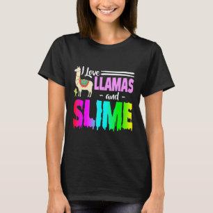 T-shirt J'adore les lamas et la slime arc-en-ciel rose pou
