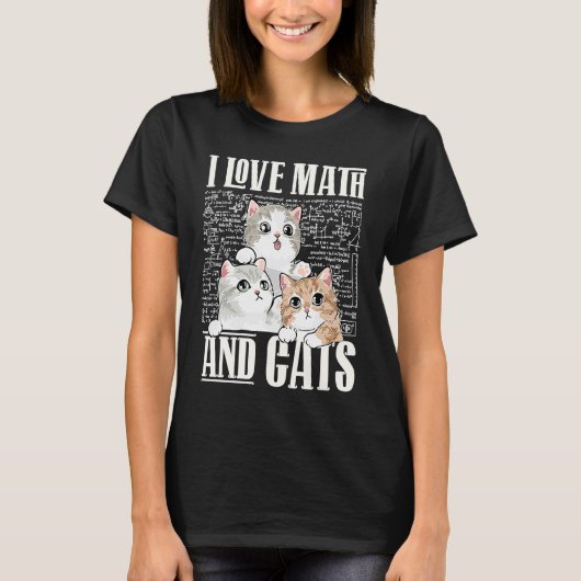 T-shirt J'adore les maths et les chats Professeur de mathé (Devant)
