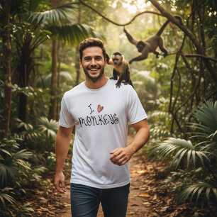 T-shirt J'adore les singes, typographie manuscrite mignonn