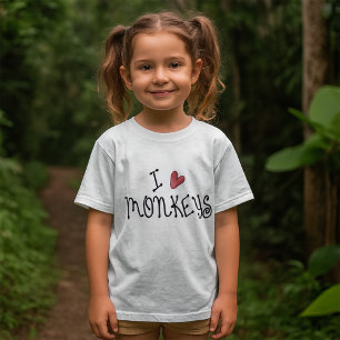 T-shirt J'adore les singes, typographie manuscrite mignonn