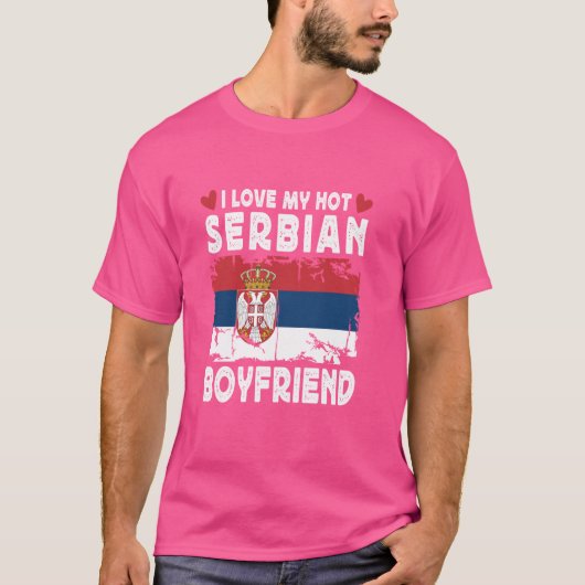 T-shirt J'adore mon ami serbe chaud Couple Serbie Drapeau (Devant)