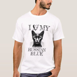 T-shirt J'adore mon bleu russe, empreintes de pattes noire