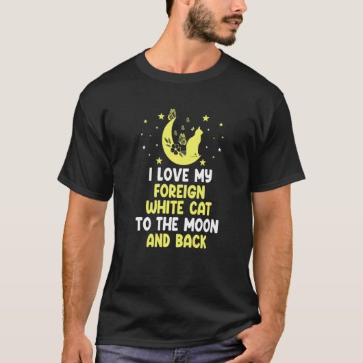 T-shirt J'adore mon chat blanc étranger en chat de lune (Devant)