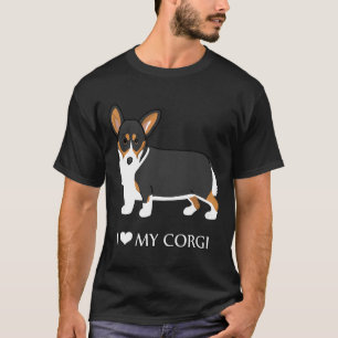 T-shirt J'adore mon chien Pembroke Corgi tricolore noir