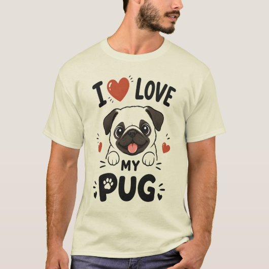 T-shirt J'adore mon pug (Devant)