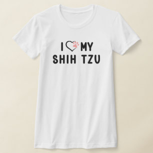 T-shirt J'adore mon Shih Tzu cœur de patte rose chien 