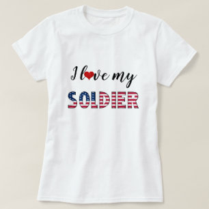 T-shirt J'adore mon soldat American Flag Typographie migno