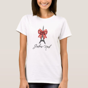 T-shirt J'adore Noël Eiffel Tower Red Plaid Christmas Bow