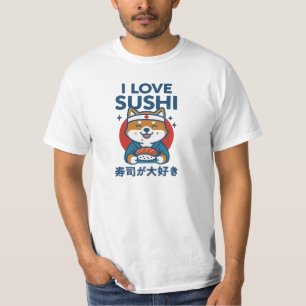 T-shirt J'adore Sushi Shiba Inu Nourriture Japonaise Chien