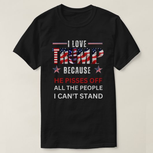 T-shirt J'ADORE Trump Parce Qu'Il Empêche Tous Les Gens (Design devant)