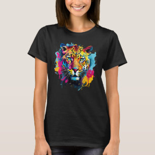 T-shirt Jaguar Art Splash Coloré Amateur de Faune Félin de