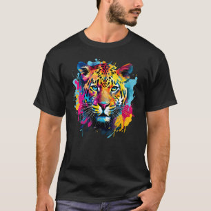 T-shirt Jaguar Art Splash Coloré Amateur de Gros Chats Sau