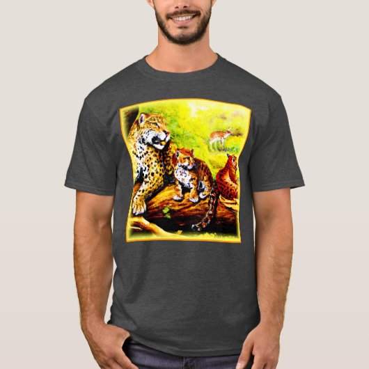 T-shirt Jaguar Maman et Cubs Se détendre dans la jungle. C (Devant)