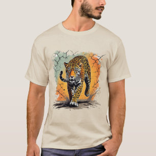 T-shirt Jaguar traquant un grand félin dans une œuvre d'ar