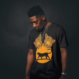 T-shirt Jaguar Twin Tête de chat Sunrise Hommes Femmes Noi