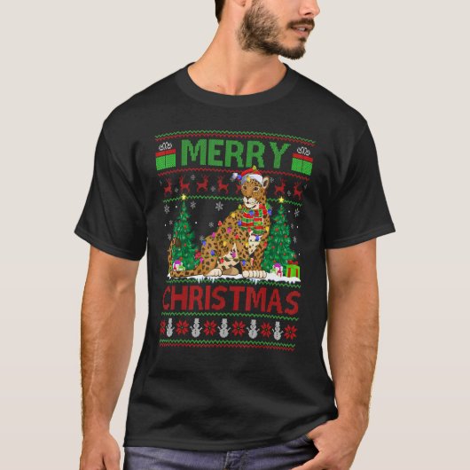 T-shirt Jaguar Xmas Tree Lights Ugly Santa Jaguar Christ (Devant)