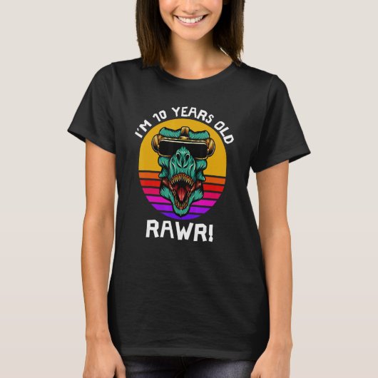 T-shirt J'ai 10 ans Rawr Retro Dinosaur Sunset 10th B (Devant)