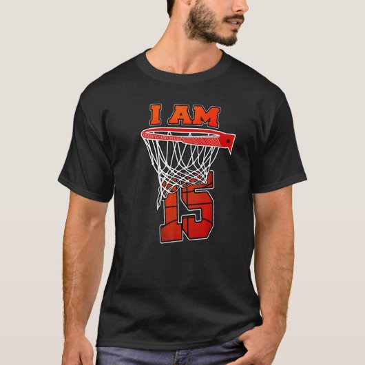 T-shirt J'ai 15 ans de basket-ball thème fête d'anniversai (Devant)