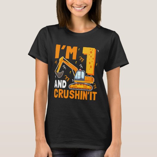 T-shirt J'ai 1 ans et Crushin'it Kid Backhoe Truck B (Devant)