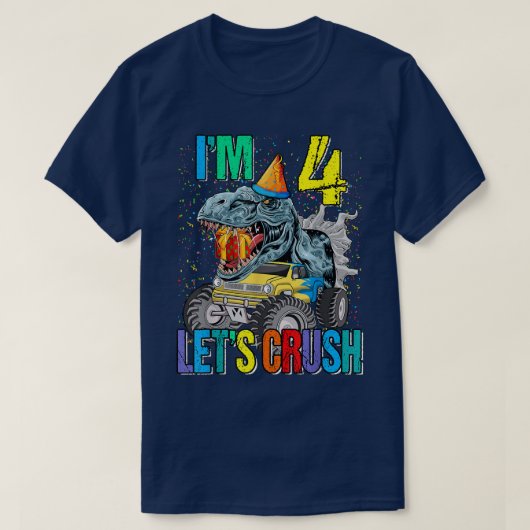 T-shirt J'ai 4 ans, écrasons le dinosaure de camion Monste (Design devant)