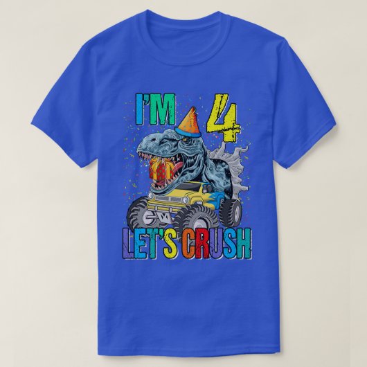 T-shirt J'ai 4 ans, écrasons le dinosaure de camion Monste (Design devant)