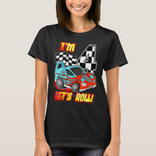 T-shirt J'ai 4 Let's Roll Race Car 4th Birthday Boys Kids 