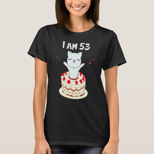T-shirt J'ai 53 mignonette chaton avec gâteau d'anniversai (Devant)
