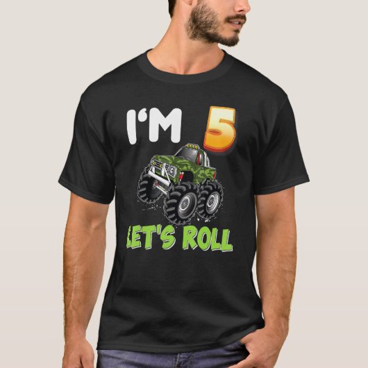 T-shirt J'ai 5 ans Roll Monster Car Truck 5th Bi (Devant)